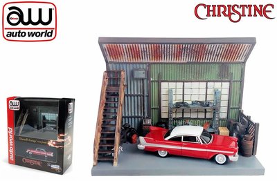 AUTO WORLD | CHRISTINE EVIL PLYMOUTH FURY 1958 & GARAGE DIORAMA | 1:64