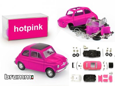 BRUMM | FIAT 500F PREPAINT HOTPINK ZELFBOUWKIT (40 ONDERDELEN) LIM.ED. | 1:43