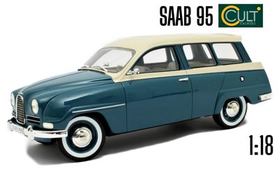 CULT MODELS | SAAB 95 STATION WAGEN WIT/BLAUW 1963 LIM.ED. | 1:18