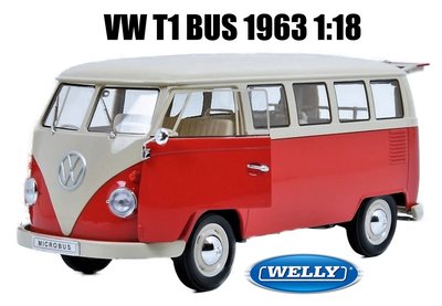 WELLY | VOLKSWAGEN T1 PASSENGER BUS (RED/CREAM) 1963 | 1:18