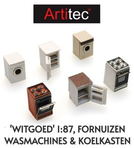 ARTITEC | WITGOED "KOELKASTEN, FORNUIZEN EN WASMACHINES 6 SET  (READY MADE) | 1:87