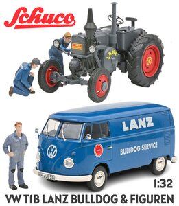 SCHUCO | LANZ BULLDOG + VOLKSWAGEN T1B AND 3 FIGURES 'LANZ SERVICE SET' | 1:32