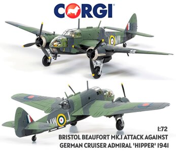 CORGI | BRISTOL BEAUFORT MK.1 217 SQN RAF 'ADMIRAL HIPPER' ATTACK FEB. 1941 LIM. ED. | 1:72