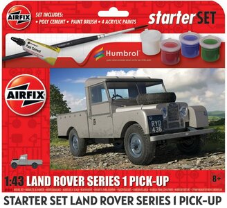 AIRFIX | LAND ROVER SERIES 1 STARTER SET  (WITH PAINT BRUSH AND GLUE) | 1:43