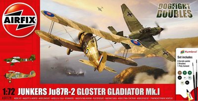 AIRFIX - JUNKERS JU87R-2 GLOSTER GLADIATOR DOG FIGHT DOUBLE GIFT SET (PLASTIC MODELBOUWDOOS) - 1:72