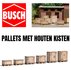 BUSCH | PALLETS MET HOUTEN KISTEN 6 STUKS (ECHT HOUT) | 1:87_